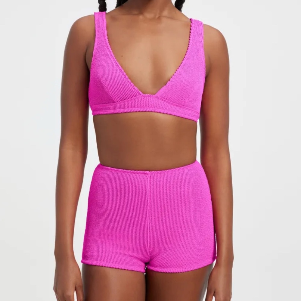 Good American Always Fits Crinkle Bikini Swim Set - Size S/M (Hawaiian Pink)